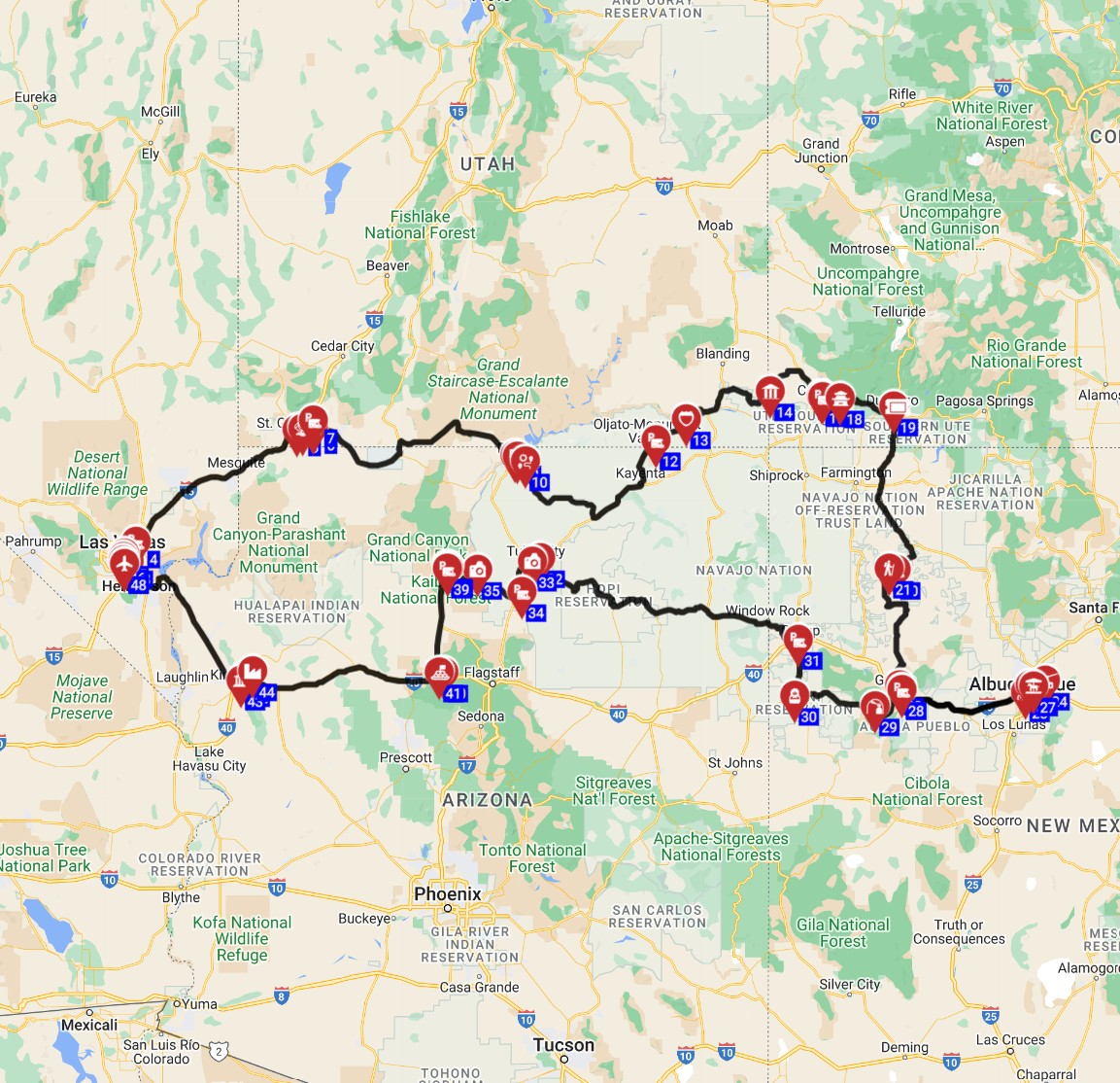 Map for Las Vegas East  Round Trip - Native American Culture